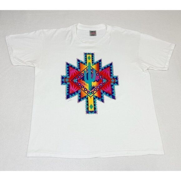 Vintage Southwest Puff Print Shirt XL Cactus Coyote Lizard Desert Single Stitch - Picture 2 of 10